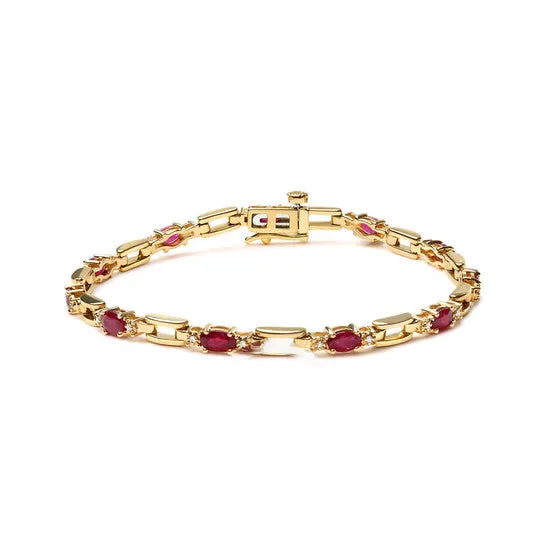 JMS always Bracelets Original Haus of Brilliance 10K Yellow Gold Oval Ruby and 110 Cttw Diamond Bar Prong Set Bracelet HI Color SI1SI2 Clarity Size 7 JMS always Bracelets Original Haus of Brilliance 10K Yellow Gold Oval Ruby and 110 Cttw Diamond Bar Prong Set Bracelet HI Color SI1SI2 Clarity Size 7