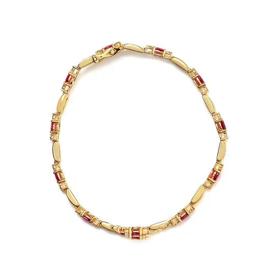 JMS always Bracelets Original Haus of Brilliance 10K Yellow Gold Oval Ruby and 110 Cttw Diamond Bar Prong Set Bracelet HI Color SI1SI2 Clarity Size 7 JMS always Bracelets Original Haus of Brilliance 10K Yellow Gold Oval Ruby and 110 Cttw Diamond Bar Prong Set Bracelet HI Color SI1SI2 Clarity Size 7