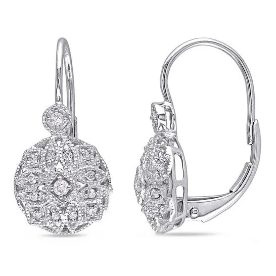 JMS always Earrings Original AMOUR 18 CT TW Diamond Vintage Leverback Earrings In 14K White Gold