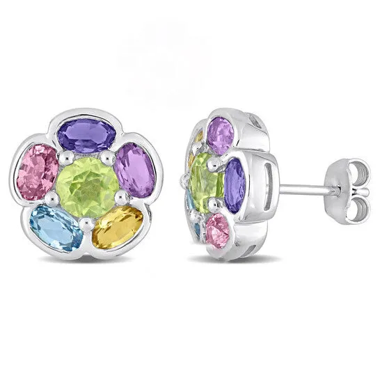 JMS always Earrings Original AMOUR 3 34 CT TGW Multigem Floral Stud Earrings In Sterling Silver JMS always Earrings Original AMOUR 3 34 CT TGW Multigem Floral Stud Earrings In Sterling Silver