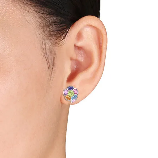 JMS always Earrings Original AMOUR 3 34 CT TGW Multigem Floral Stud Earrings In Sterling Silver JMS always Earrings Original AMOUR 3 34 CT TGW Multigem Floral Stud Earrings In Sterling Silver