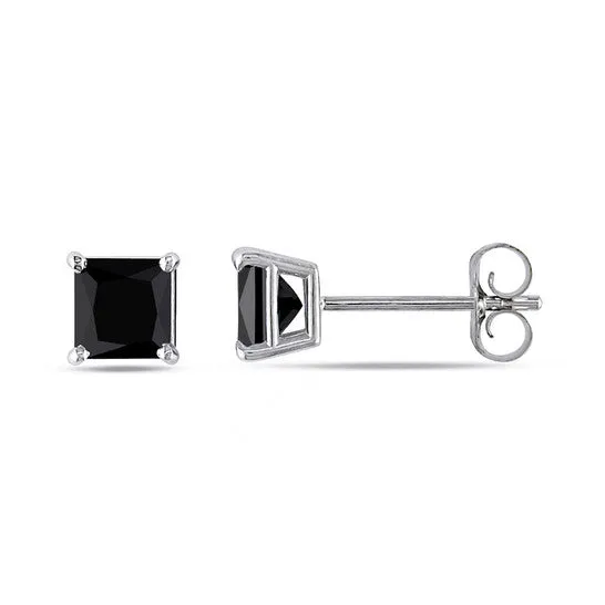 JMS always Earrings Original AMOUR 34 CT TW Princess Cut Black Diamond Stud Earrings In 14K White Gold