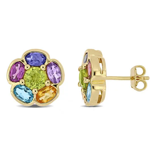 JMS always Earrings Original AMOUR 3 58 CT TGW Amethyst Swissblue Topaz Rhodolite Iolite Citrine Peridot Floral Stud Earrings In Yellow Plated Sterling Silver JMS always Earrings Original AMOUR 3 58 CT TGW Amethyst Swissblue Topaz Rhodolite Iolite Citrine Peridot Floral Stud Earrings In Yellow Plated Sterling Silver