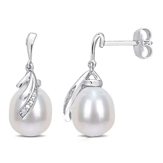 JMS always Earrings Original AMOUR 885mm Freshwater Cultured Pearl and Diamond Accent Feather Earrings In Sterling Silver JMS always Earrings Original AMOUR 885mm Freshwater Cultured Pearl and Diamond Accent Feather Earrings In Sterling Silver