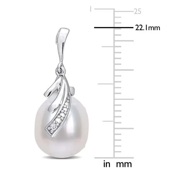 JMS always Earrings Original AMOUR 885mm Freshwater Cultured Pearl and Diamond Accent Feather Earrings In Sterling Silver JMS always Earrings Original AMOUR 885mm Freshwater Cultured Pearl and Diamond Accent Feather Earrings In Sterling Silver