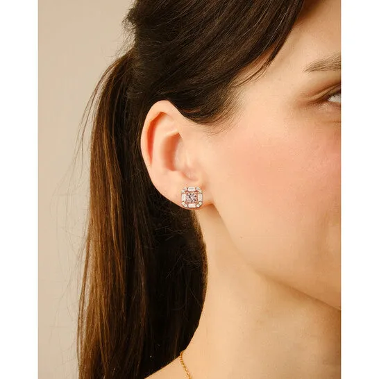 JMS always Earrings Original Kylie Harper 14k Rose Gold Over Silver Morganite CZ Halo Stud Earrings JMS always Earrings Original Kylie Harper 14k Rose Gold Over Silver Morganite CZ Halo Stud Earrings