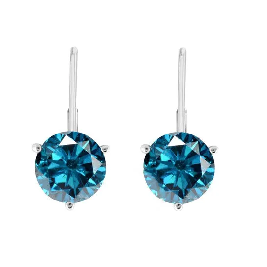 JMS always Earrings Original Maulijewels 12 Carat Blue Diamond Womens Three Prong Set Martini Leverback Earrings In 14K Solid White Gold