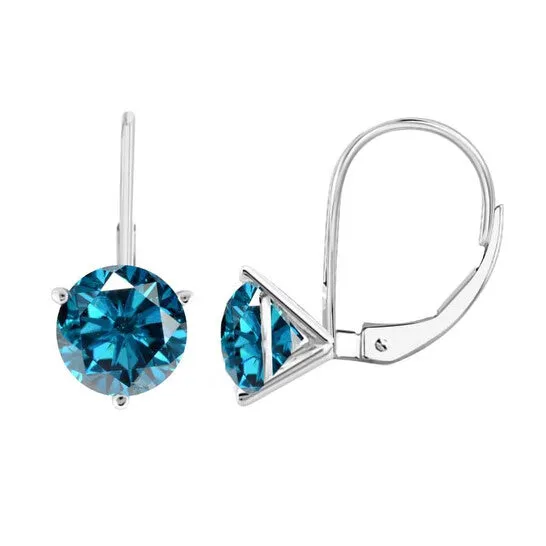 JMS always Earrings Original Maulijewels 12 Carat Blue Diamond Womens Three Prong Set Martini Leverback Earrings In 14K Solid White Gold JMS always Earrings Original Maulijewels 12 Carat Blue Diamond Womens Three Prong Set Martini Leverback Earrings In 14K Solid White Gold