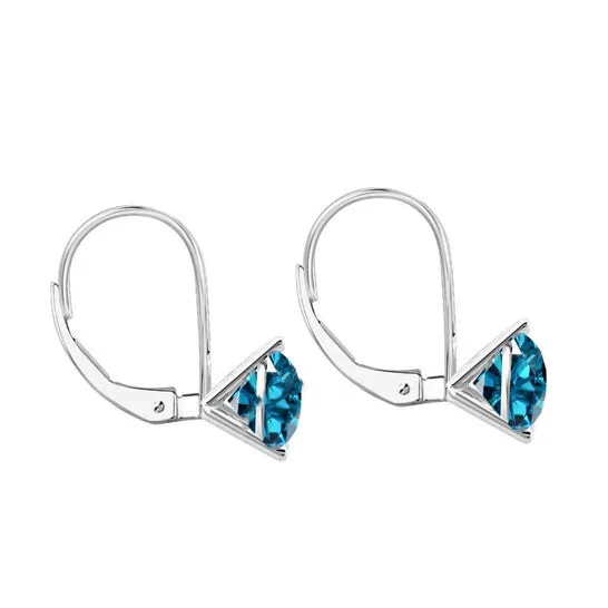 JMS always Earrings Original Maulijewels 12 Carat Blue Diamond Womens Three Prong Set Martini Leverback Earrings In 14K Solid White Gold JMS always Earrings Original Maulijewels 12 Carat Blue Diamond Womens Three Prong Set Martini Leverback Earrings In 14K Solid White Gold