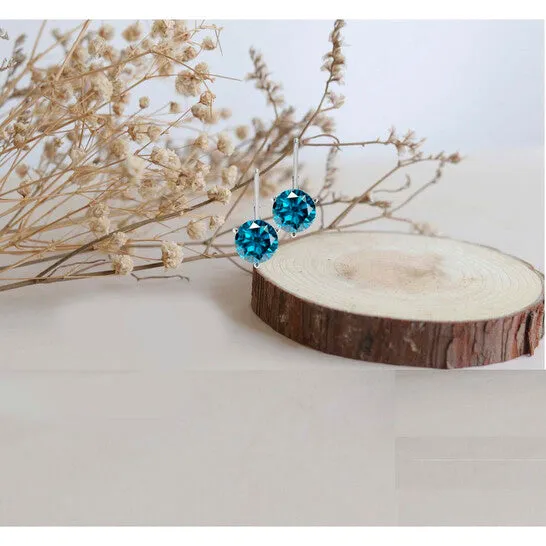 JMS always Earrings Original Maulijewels 12 Carat Blue Diamond Womens Three Prong Set Martini Leverback Earrings In 14K Solid White Gold JMS always Earrings Original Maulijewels 12 Carat Blue Diamond Womens Three Prong Set Martini Leverback Earrings In 14K Solid White Gold