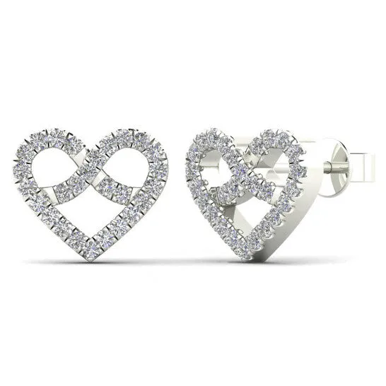 JMS always Earrings Original Maulijewels Dazzling Love 020 Carat Natural White Diamond Heart Shape Stud Earrings in Elegant 10K White Gold Secure Push Backs