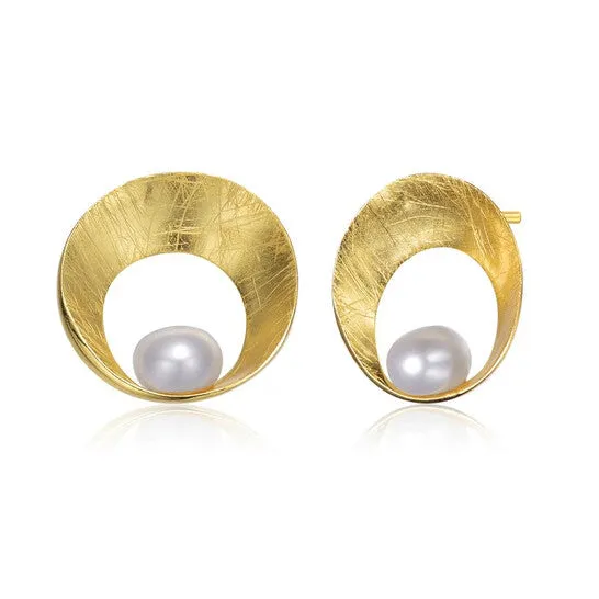 JMS always Earrings Original Megan Walford 925 Sterling Silver Gold Plated Freshwater Round Pearl Stud Earrings JMS always Earrings Original Megan Walford 925 Sterling Silver Gold Plated Freshwater Round Pearl Stud Earrings
