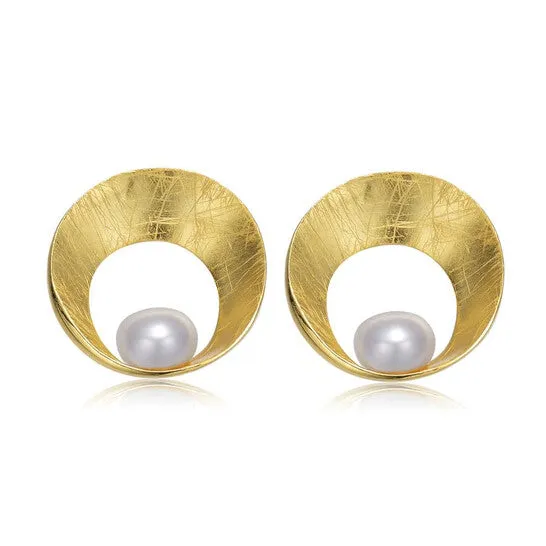 JMS always Earrings Original Megan Walford 925 Sterling Silver Gold Plated Freshwater Round Pearl Stud Earrings JMS always Earrings Original Megan Walford 925 Sterling Silver Gold Plated Freshwater Round Pearl Stud Earrings