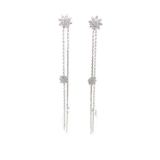JMS always Earrings Original Tresorra 18K White Gold Chain Flowers Diamond Dangle Earrings