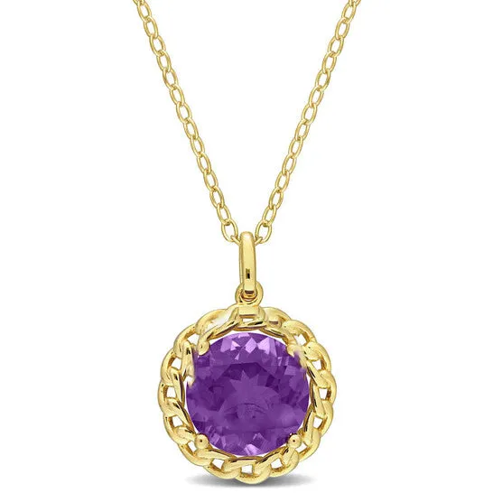 JMS always Necklaces Original AMOUR 2 14 TGW African Amethyst Halo Link Pendant with Chain In Yellow Plated Sterling Silver JMS always Necklaces Original AMOUR 2 14 TGW African Amethyst Halo Link Pendant with Chain In Yellow Plated Sterling Silver