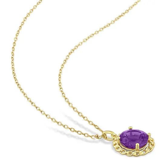 JMS always Necklaces Original AMOUR 2 14 TGW African Amethyst Halo Link Pendant with Chain In Yellow Plated Sterling Silver JMS always Necklaces Original AMOUR 2 14 TGW African Amethyst Halo Link Pendant with Chain In Yellow Plated Sterling Silver