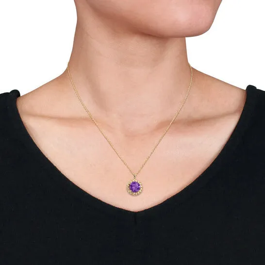 JMS always Necklaces Original AMOUR 2 14 TGW African Amethyst Halo Link Pendant with Chain In Yellow Plated Sterling Silver JMS always Necklaces Original AMOUR 2 14 TGW African Amethyst Halo Link Pendant with Chain In Yellow Plated Sterling Silver
