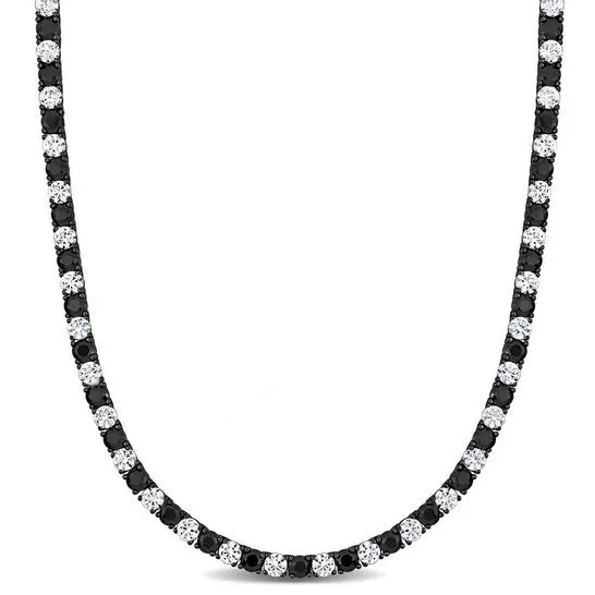 JMS always Necklaces Original Amour 36 CT TGW Created Black and White Sapphire Mens Tennis Necklace in Black Rhodium Plated Sterling Silver JMS always Necklaces Original Amour 36 CT TGW Created Black and White Sapphire Mens Tennis Necklace in Black Rhodium Plated Sterling Silver