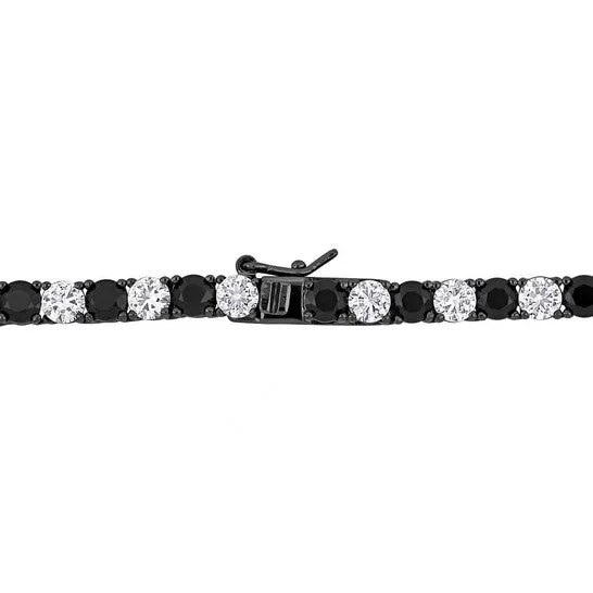JMS always Necklaces Original Amour 36 CT TGW Created Black and White Sapphire Mens Tennis Necklace in Black Rhodium Plated Sterling Silver JMS always Necklaces Original Amour 36 CT TGW Created Black and White Sapphire Mens Tennis Necklace in Black Rhodium Plated Sterling Silver