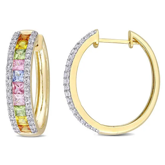 JMS always Original AMOUR 5 34 CT TGW Multicolor Sapphire Hoop Earrings In 14K Yellow Gold Earrings