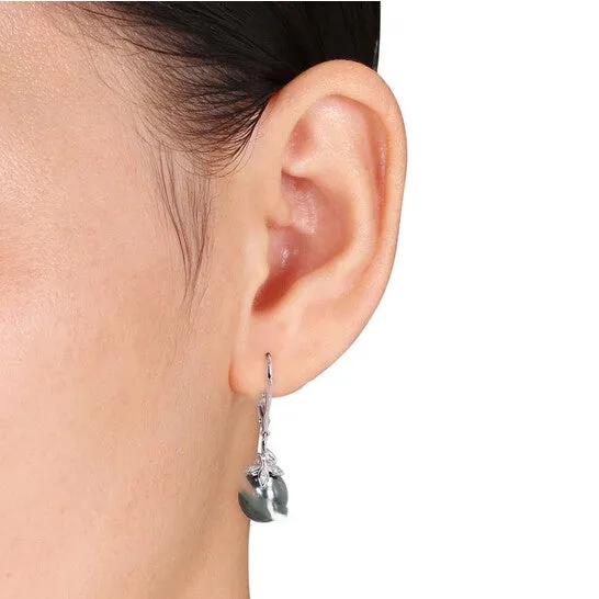 JMS always Original AMOUR 9 10 Mm Black Tahitian Cultured Pearl and Diamond Cluster Leaf Leverback Earrings In 10K White Gold Earrings JMS always Original AMOUR 9 10 Mm Black Tahitian Cultured Pearl and Diamond Cluster Leaf Leverback Earrings In 10K White Gold Earrings