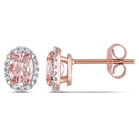 JMS always Original AMOUR Ovalcut Morganite and 110 CT TW Diamond Halo Earrings In 10K Rose Gold Earrings