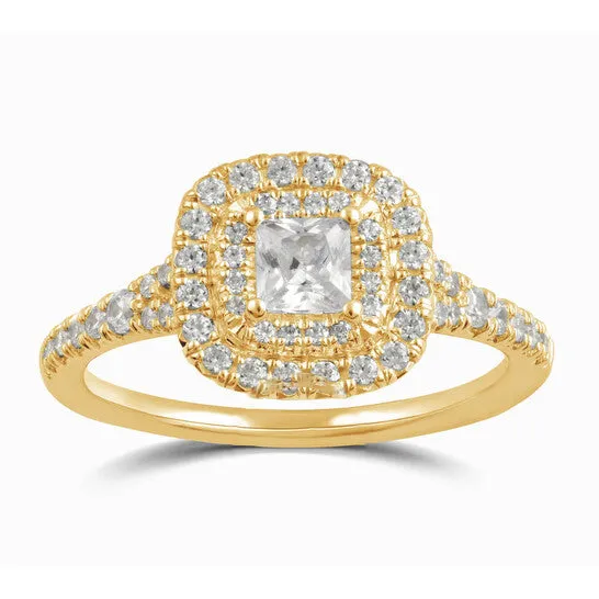 JMS always Original DiamondMuse 138 cttw Yellow Gold Plated Over Sterling Silver Square Swarovski Double Halo Diamond Engagement Ring Rings JMS always Original DiamondMuse 138 cttw Yellow Gold Plated Over Sterling Silver Square Swarovski Double Halo Diamond Engagement Ring Rings