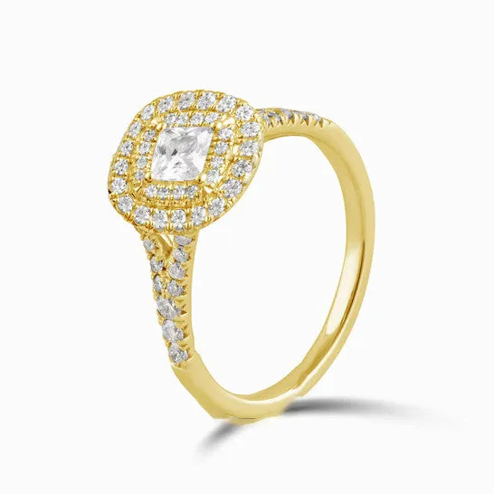 JMS always Original DiamondMuse 138 cttw Yellow Gold Plated Over Sterling Silver Square Swarovski Double Halo Diamond Engagement Ring Rings