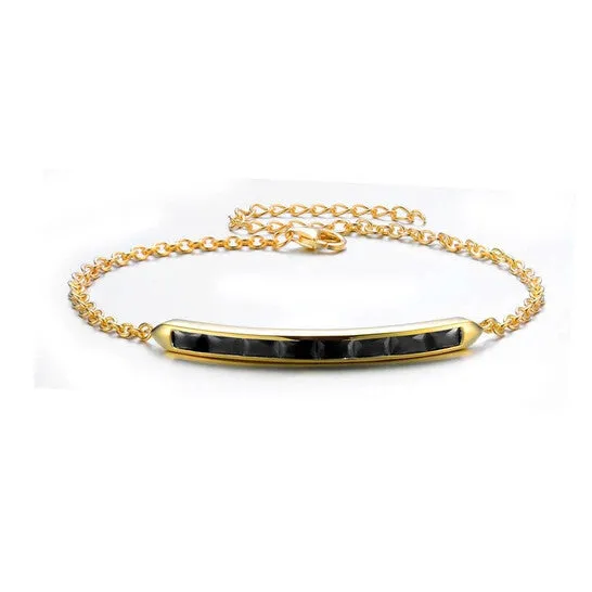 JMS always Original Megan Walford Classy Gold Overlay Sterling Silver Baguette Black Cubic Zirconia Bar Bracelet Bracelets