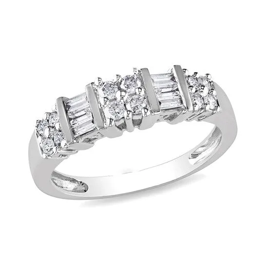 JMS always Rings Original 12 CT Parallel Baguette and Round Diamonds TW Fashion Ring 10k White Gold GH I2I3 JMS always Rings Original 12 CT Parallel Baguette and Round Diamonds TW Fashion Ring 10k White Gold GH I2I3