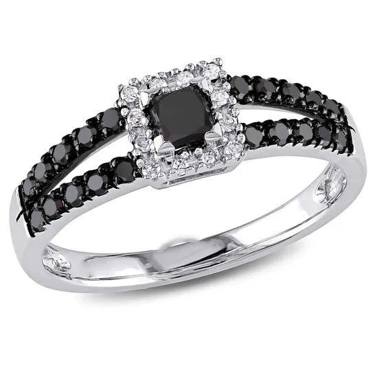 JMS always Rings Original Amour 12 CT Black and White Diamond 10K White Gold Ring JMS always Rings Original Amour 12 CT Black and White Diamond 10K White Gold Ring