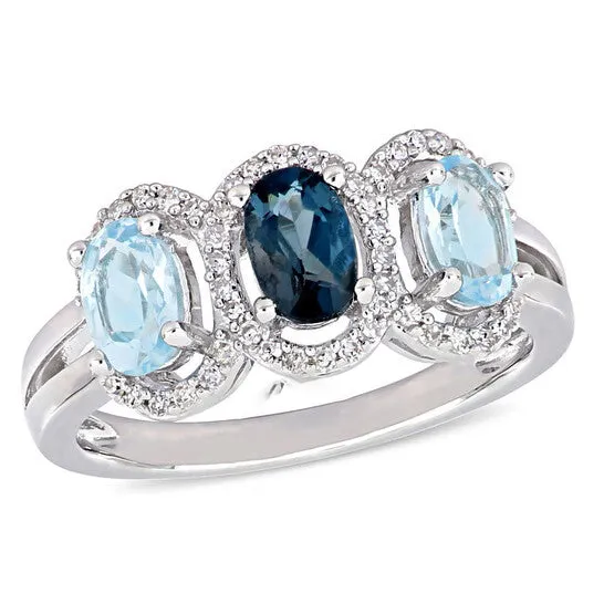 JMS always Rings Original Amour 15 CT TDW Diamond and 1 35 CT TGW Sky Blue Topaz London Blue Topaz 3Stone Ring in Sterling Silver