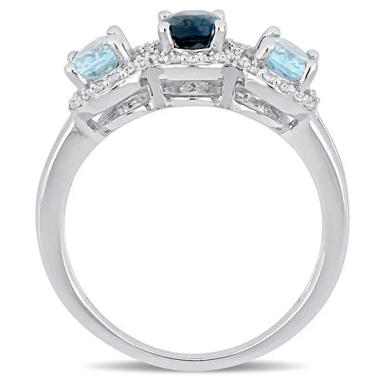 JMS always Rings Original Amour 15 CT TDW Diamond and 1 35 CT TGW Sky Blue Topaz London Blue Topaz 3Stone Ring in Sterling Silver JMS always Rings Original Amour 15 CT TDW Diamond and 1 35 CT TGW Sky Blue Topaz London Blue Topaz 3Stone Ring in Sterling Silver