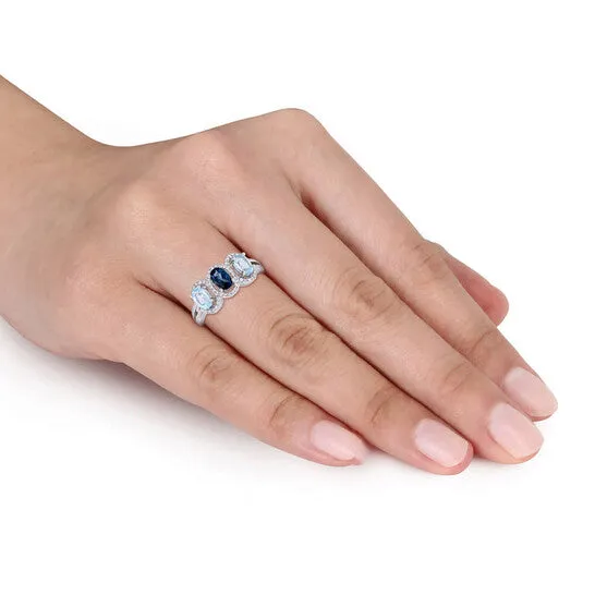 JMS always Rings Original Amour 15 CT TDW Diamond and 1 35 CT TGW Sky Blue Topaz London Blue Topaz 3Stone Ring in Sterling Silver JMS always Rings Original Amour 15 CT TDW Diamond and 1 35 CT TGW Sky Blue Topaz London Blue Topaz 3Stone Ring in Sterling Silver