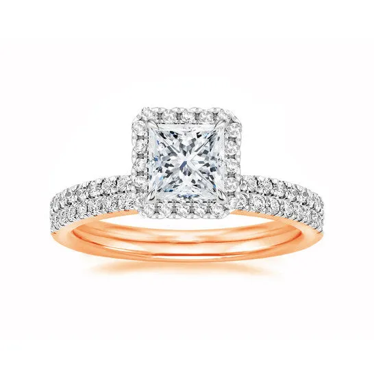JMS always Rings Original DiamondMuse 300 cttw Square Swarovski Diamond Plated Halo Bridal Set in Rose Tone Over Sterling Silver JMS always Rings Original DiamondMuse 300 cttw Square Swarovski Diamond Plated Halo Bridal Set in Rose Tone Over Sterling Silver