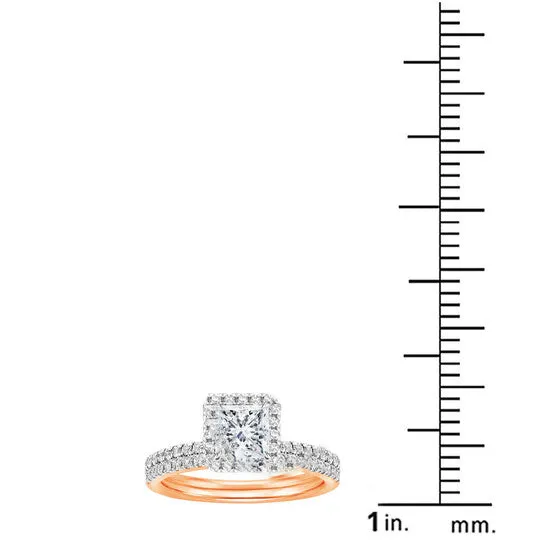 JMS always Rings Original DiamondMuse 300 cttw Square Swarovski Diamond Plated Halo Bridal Set in Rose Tone Over Sterling Silver