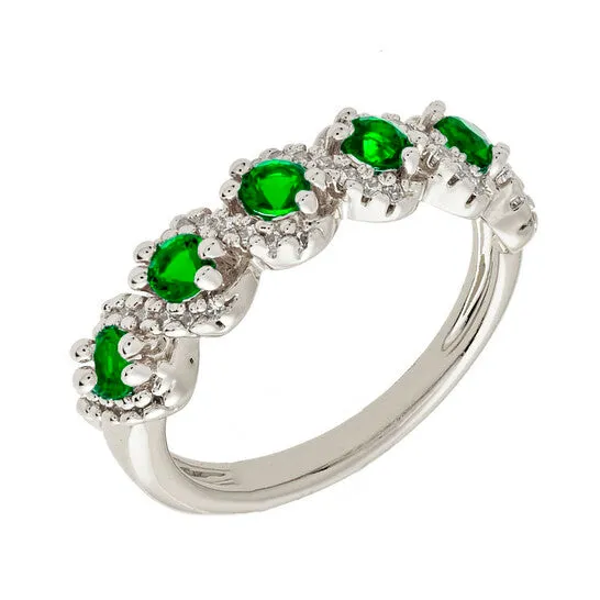 JMS always Rings Original Elegant Confetti Womens 18K White Gold Plated Green CZ Simulated Diamond Half Eternity Ring
