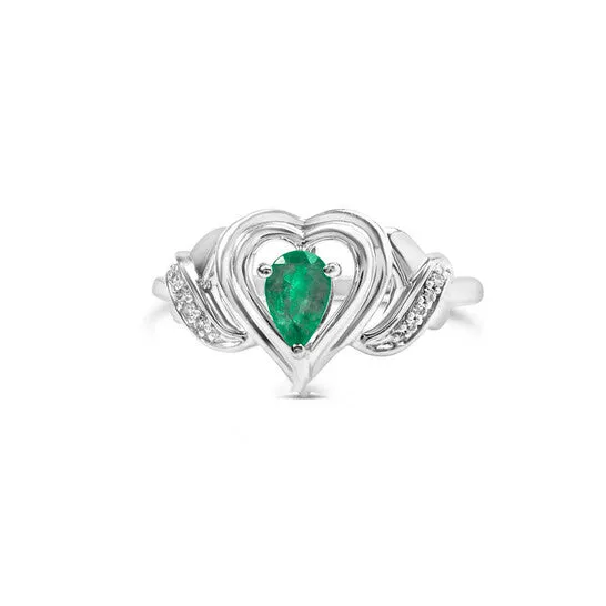 JMS always Rings Original Haus of Brilliance 925 Sterling Silver 6x4mm Pear Emerald Gemstone with Diamond Accent Heart Promise Ring HI Color SI1SI2 Clarity JMS always Rings Original Haus of Brilliance 925 Sterling Silver 6x4mm Pear Emerald Gemstone with Diamond Accent Heart Promise Ring HI Color SI1SI2 Clarity