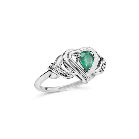 JMS always Rings Original Haus of Brilliance 925 Sterling Silver 6x4mm Pear Emerald Gemstone with Diamond Accent Heart Promise Ring HI Color SI1SI2 Clarity JMS always Rings Original Haus of Brilliance 925 Sterling Silver 6x4mm Pear Emerald Gemstone with Diamond Accent Heart Promise Ring HI Color SI1SI2 Clarity