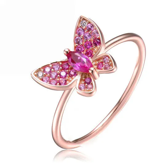 JMS always Rings Original Megan Walford Sterling Silver with Rose Gold Plated Ruby Cubic Zirconia Small Butterfly Ring JMS always Rings Original Megan Walford Sterling Silver with Rose Gold Plated Ruby Cubic Zirconia Small Butterfly Ring