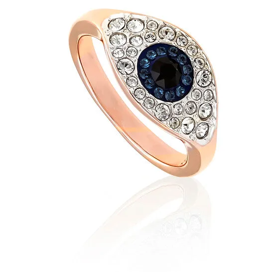 JMS always Rings Original Swarovski Symbolic Evil Eye Ring Blue Rosegold Tone Plated Size 52 JMS always Rings Original Swarovski Symbolic Evil Eye Ring Blue Rosegold Tone Plated Size 52