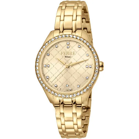 JMS always Watches Original Ferre Milano Classic Quartz Gold Dial Ladies Watch FM1L116M0061