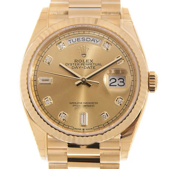 JMS always Watches Original Rolex DayDate 36 Champagne Diamond Dial 18kt Yellow Gold President Watch 128238CDP JMS always Watches Original Rolex DayDate 36 Champagne Diamond Dial 18kt Yellow Gold President Watch 128238CDP