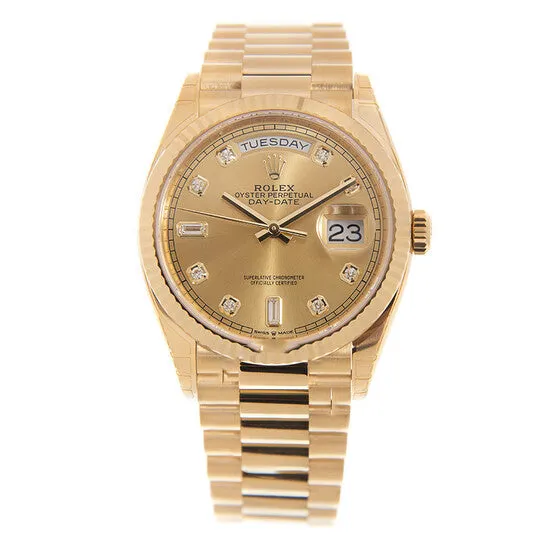 JMS always Watches Original Rolex DayDate 36 Champagne Diamond Dial 18kt Yellow Gold President Watch 128238CDP JMS always Watches Original Rolex DayDate 36 Champagne Diamond Dial 18kt Yellow Gold President Watch 128238CDP