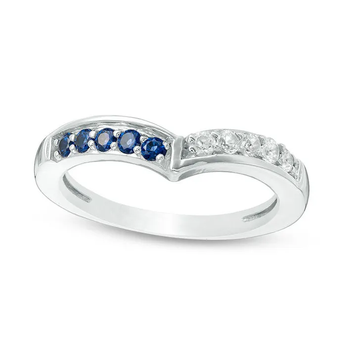LabCreated Blue and White Sapphire Chevron Band in Sterling Silver Goldia Rings