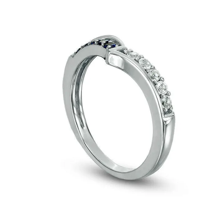 LabCreated Blue and White Sapphire Chevron Band in Sterling Silver Goldia Rings LabCreated Blue and White Sapphire Chevron Band in Sterling Silver Goldia Rings