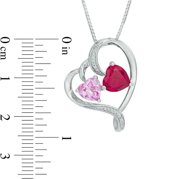 LabCreated Pink Sapphire Ruby and Diamond Accent Tilted Heart Pendant in Sterling Silver Goldia Necklaces LabCreated Pink Sapphire Ruby and Diamond Accent Tilted Heart Pendant in Sterling Silver Goldia Necklaces