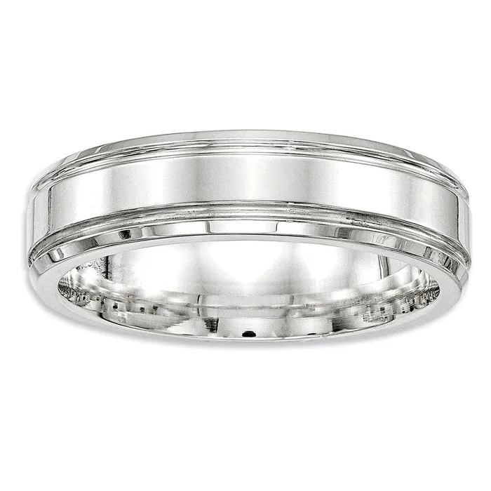 Ladies 60mm Beveled Edge Wedding Band in Sterling Silver Goldia Rings