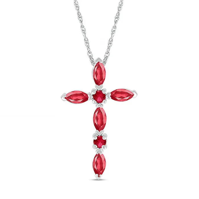 Marquise and Round LabCreated Ruby Alternating Cross Pendant in Sterling Silver Goldia Necklaces Marquise and Round LabCreated Ruby Alternating Cross Pendant in Sterling Silver Goldia Necklaces