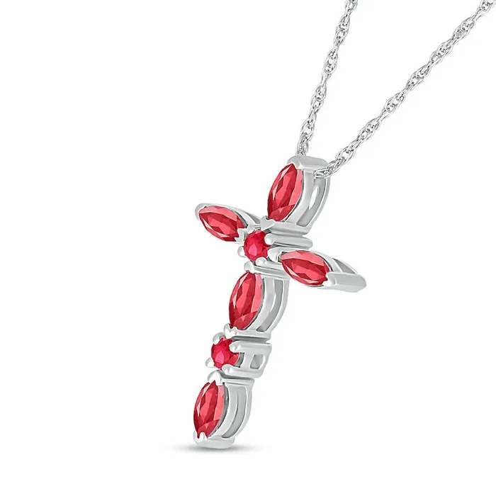 Marquise and Round LabCreated Ruby Alternating Cross Pendant in Sterling Silver Goldia Necklaces Marquise and Round LabCreated Ruby Alternating Cross Pendant in Sterling Silver Goldia Necklaces